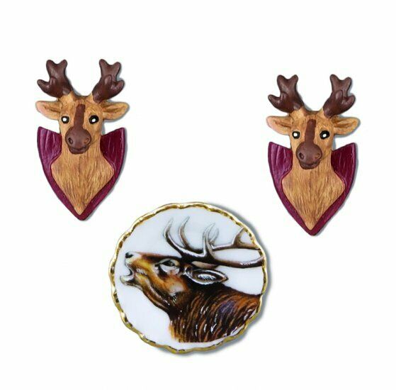 Reutter Porcelain - 2 Deer Heads and Commemorative Plate