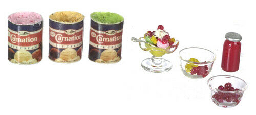 Dollhouse Miniature Caramel/Strawberry Sundae Set by Falcon Miniatures