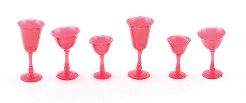 Chrysnbon 6 Piece Ruby Stemware Dollhouse Miniature