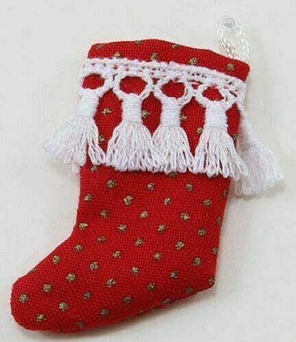 Dollhouse Miniature Christmas Stocking, Red with Gold Dots