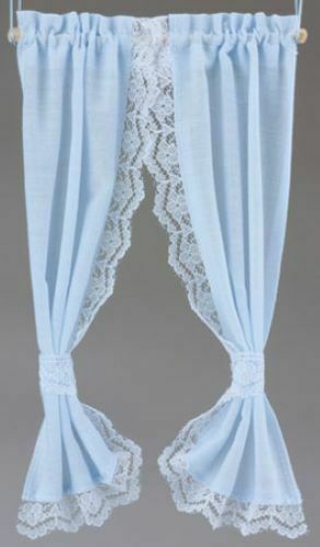 Dollhouse Miniature Tie Back Curtain, Blue