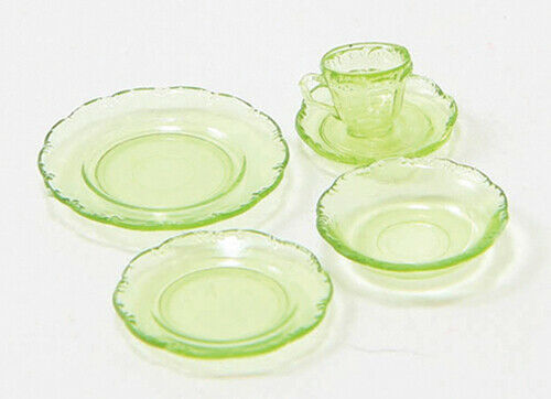 Dollhouse Miniature Depression Dish Set, 5 Piece, Green