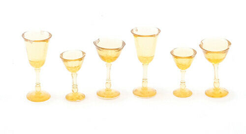 Chrysnbon 6 Piece Amber Stemware Dollhouse Miniature