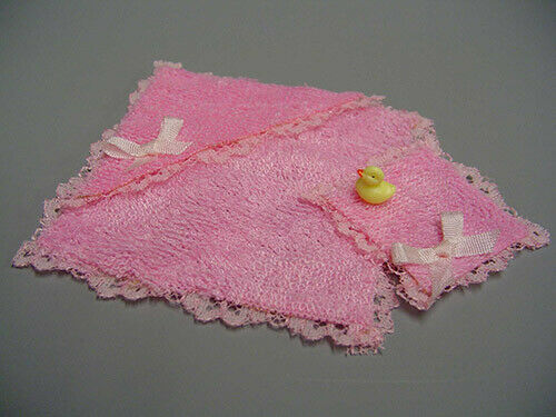 Dollhouse Miniature Pink Baby Towel, Washcloth and Duckie - Handcrafted