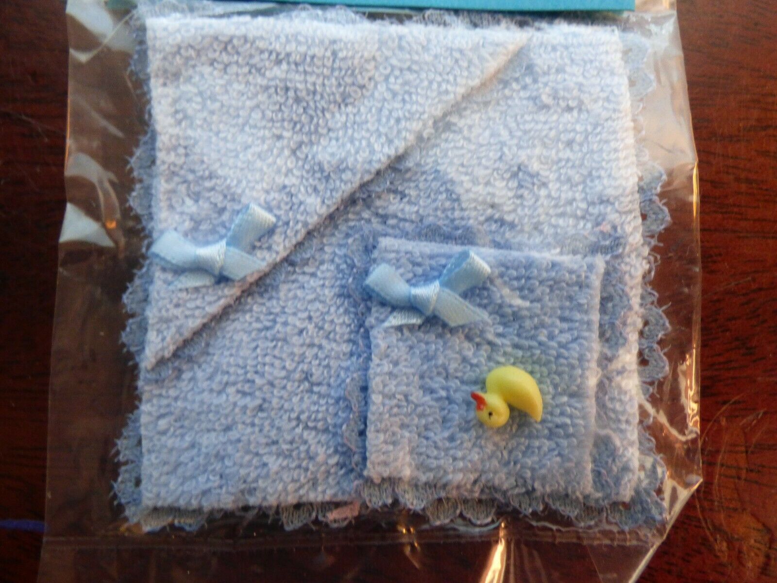 Dollhouse Miniature Blue Baby Towel, Washcloth and Duckie - Handcrafted