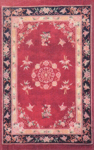 Dollhouse Miniature Black and Red Ming Printed Rug