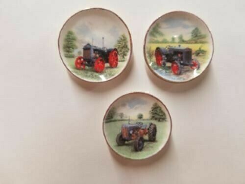 Dollhouse Miniature Set of 3 Farm Tractor Plates - Handcrafted
