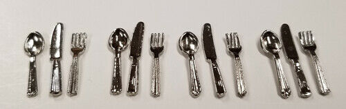 Dollhouse Miniature Silver Flatware - 4 Place Settings