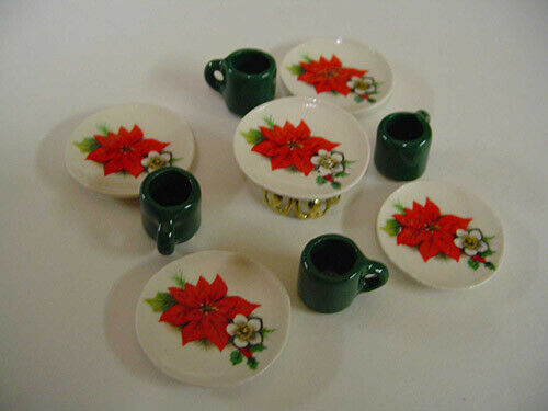Dollhouse Miniature Poinsettia Dessert Set - Handcrafted