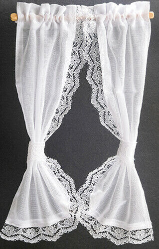 Dollhouse Miniature Curtain Tie Back: Ruffled Sheer 7 In, White