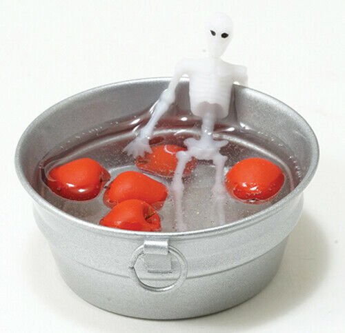 Dollhouse Miniature Skeleton in Tub of Apples