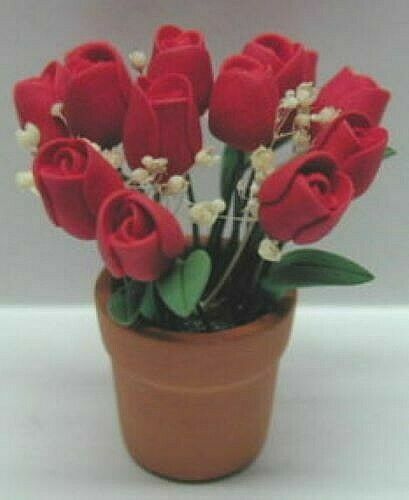 Dollhouse Miniature Red Tulips in Floor Pot