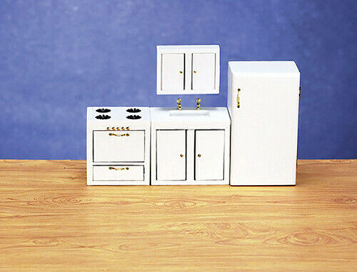 Dollhouse Miniature Modern Kitchen Set of 4 in White
