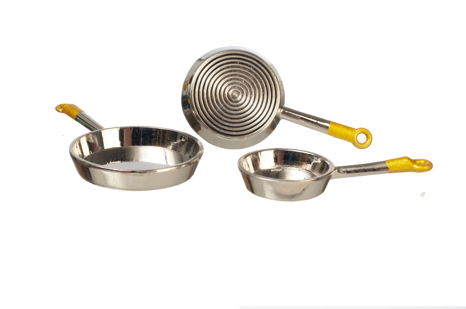 Dollhouse Miniature Aluminum Frying Pans Set of 3