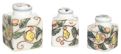 Dollhouse Miniature Handpainted Canister Set of 3