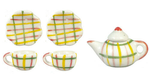Dollhouse Miniature Striped Ceramic Teapot Set of 6