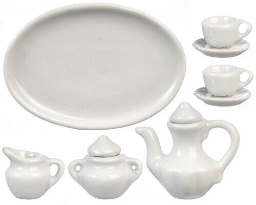 Dollhouse Miniature White Ceramic Teapot Set of 10