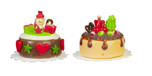Dollhouse Miniature Christmas Cakes Set of 2