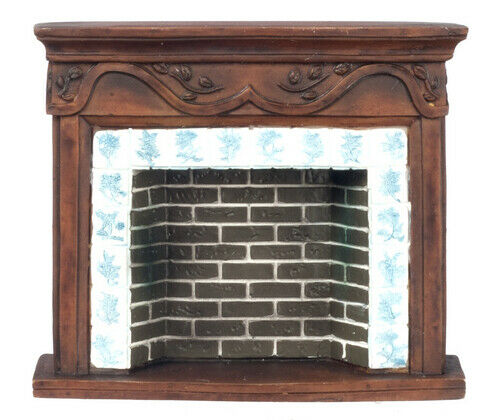 Dollhouse Miniature Brown Resin Fireplace with Mantle