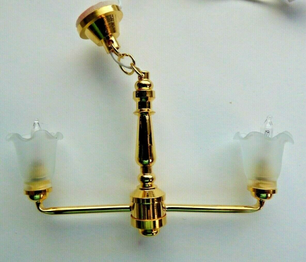 2-Up Arm Bell Shade Chandelier for Miniature Dollhouse - 12V electric