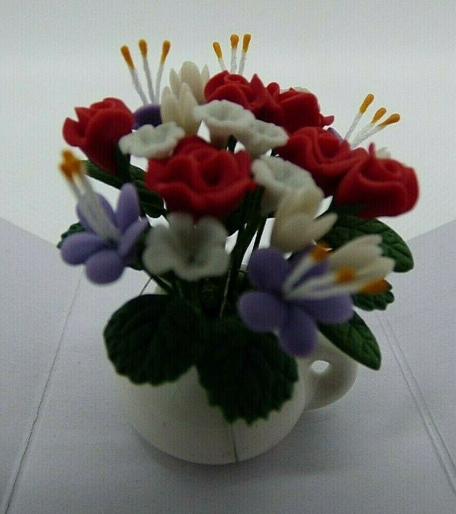 Dollhouse Miniature Multicolor Flower Arrangement in Pitcher