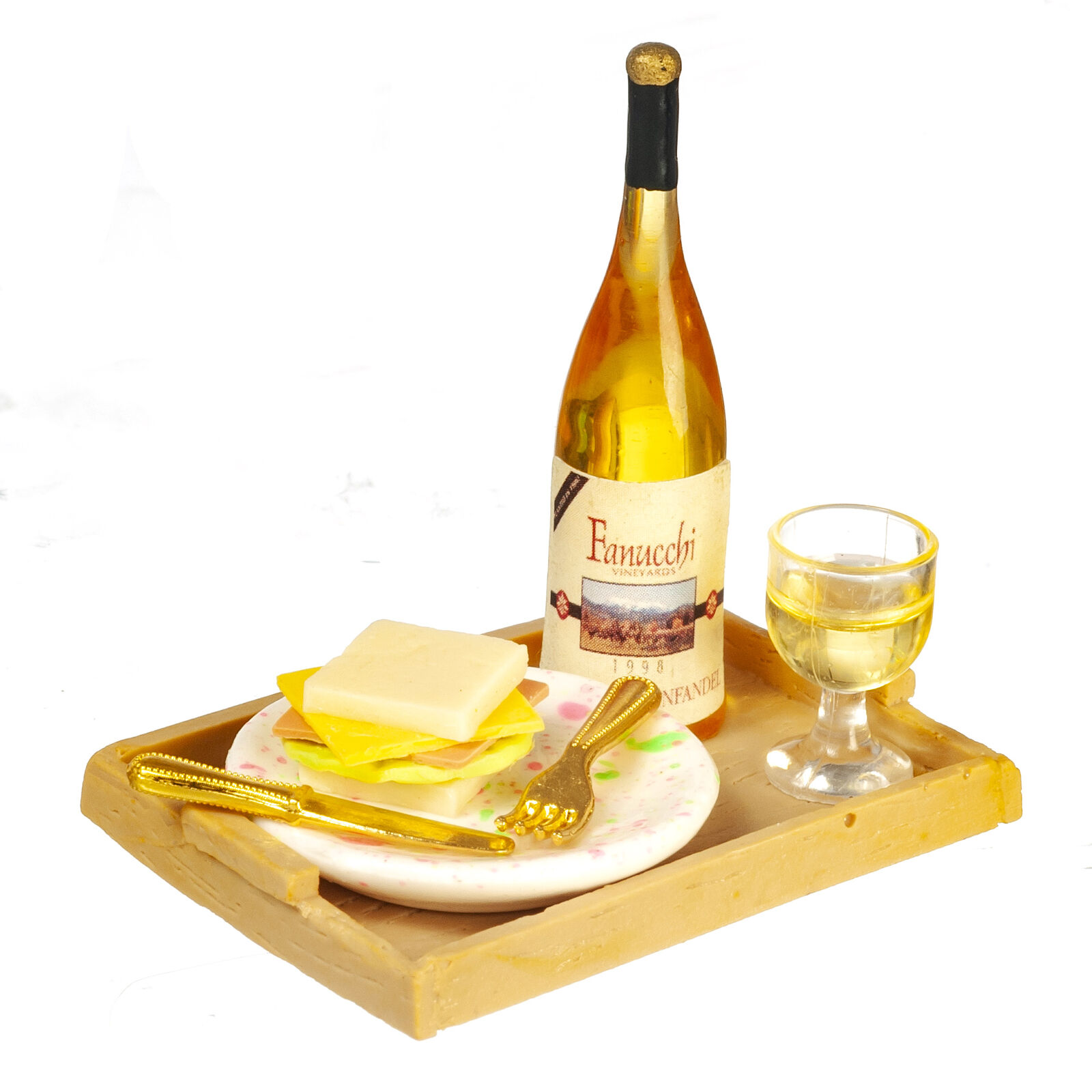 Dollhouse Miniature Wine and Cheese Set of 7
