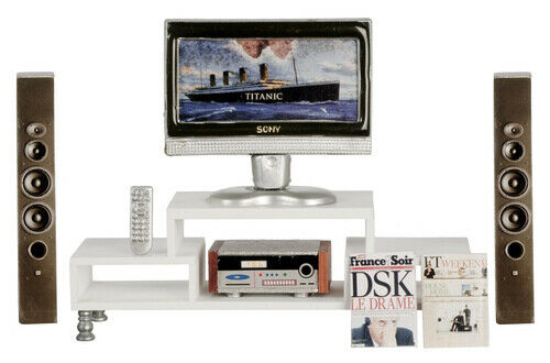 Dollhouse Miniature Home Cinema Set with Console and Accessories