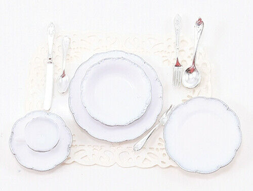Dollhouse Miniature One Place Setting - Silver Trim