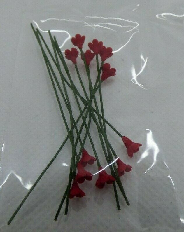 Dollhouse Miniature Set of 12 Red Wildflower Stems
