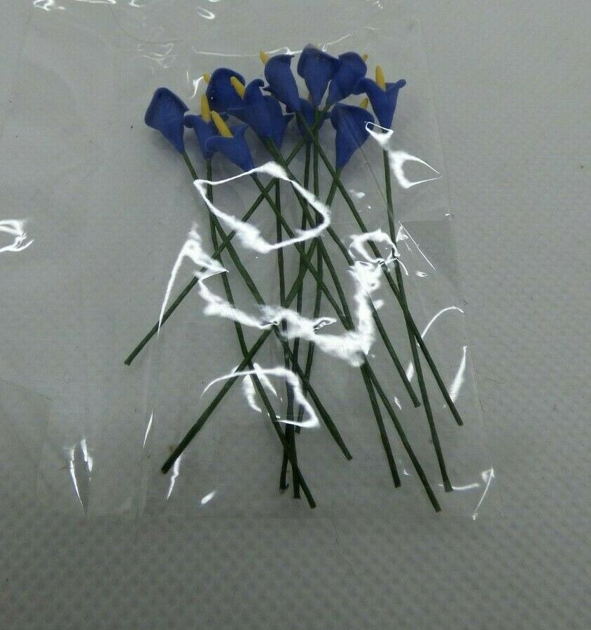Dollhouse Miniature Set of 12 Blue Calla Lily Stems