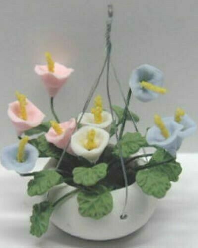 Dollhouse Miniature Hanging Pink, Blue, and White Lilies