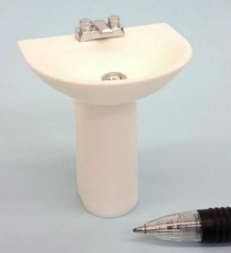 Dollhouse Miniature Washbasin and Pedestal w/ Flat Mixer Tap by Delph Miniatures