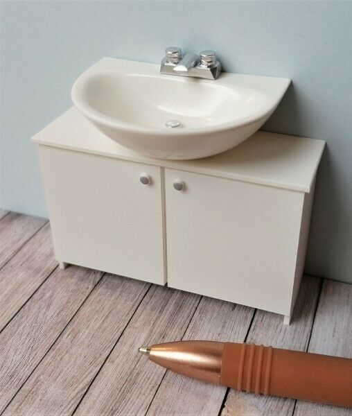 Dollhouse Miniature Basin on Vanity Unit with Column Tap by Delph Miniatures