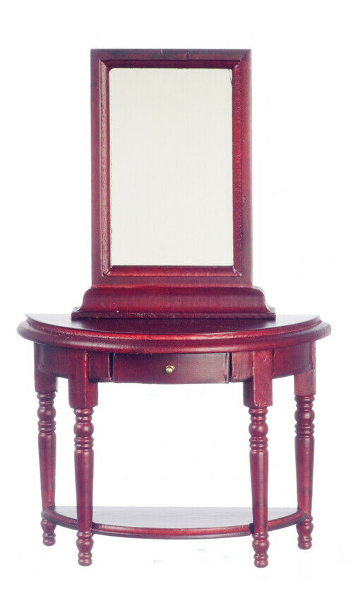 Dollhouse Miniature Mahogany Hall Table with Mirror