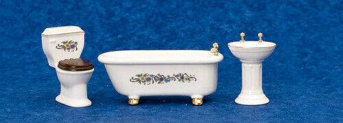 Dollhouse Miniature Clawfoot Bathroom Set of 3