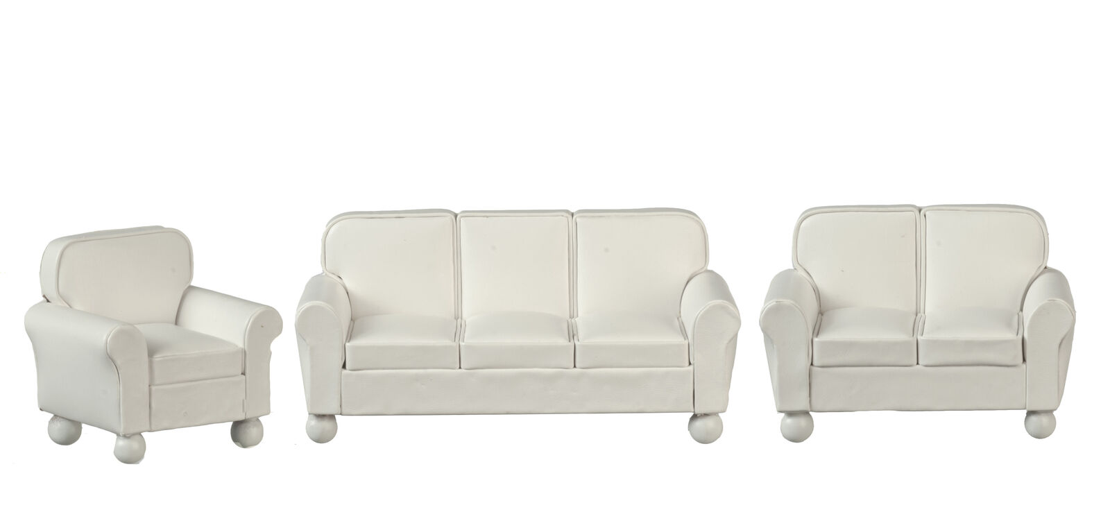 Dollhouse Miniature Leather Sofa Set of 3 in Cream