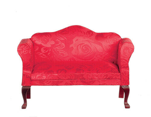 Queen Anne Loveseat in Red and Mahogany - Dollhouse Miniature