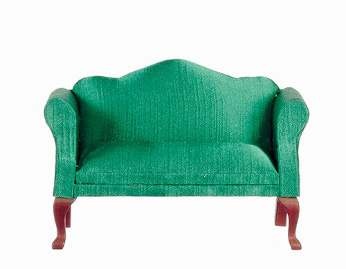 Queen Anne Loveseat in Green and Mahogany - Dollhouse Miniature