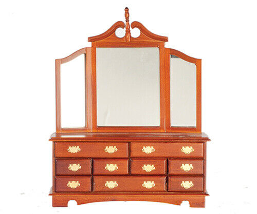Victorian Dresser with Mirror in Walnut - Dollhouse Miniature