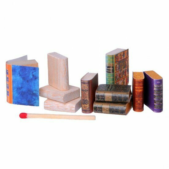 Mini Mundus Dollhouse Small Antique Book Bindings, 89 Pieces, Balsa Strips
