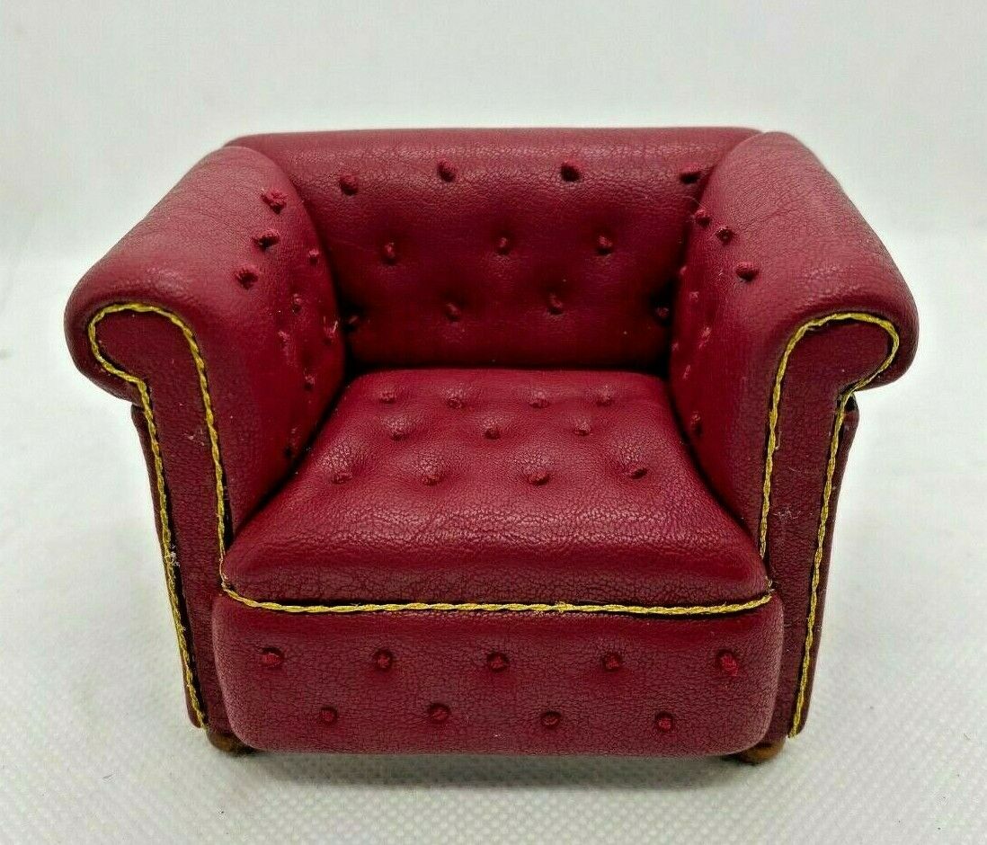 Chesterfield Armchair in Red and Walnut by JBM - Dollhouse Miniature