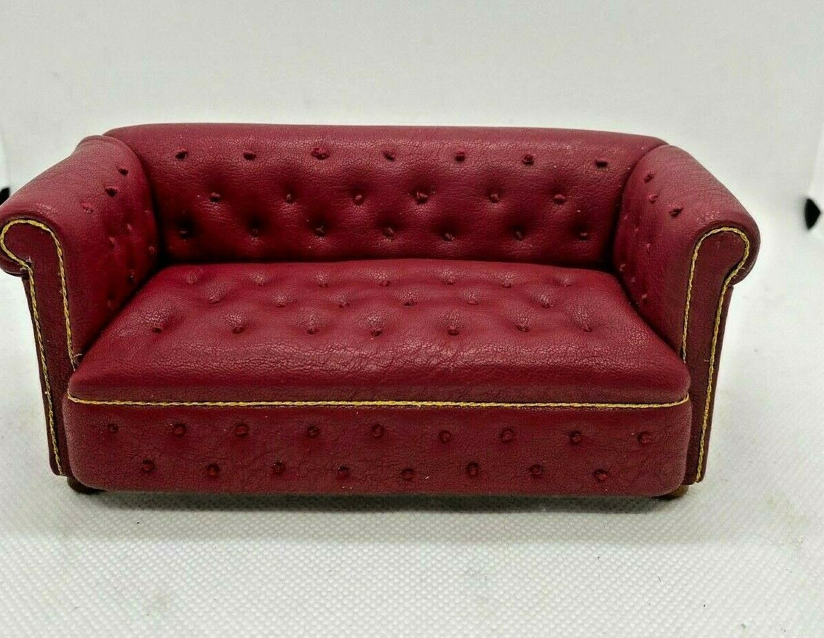 Chesterfield Lounge in Red and Walnut by JBM - Dollhouse Miniature