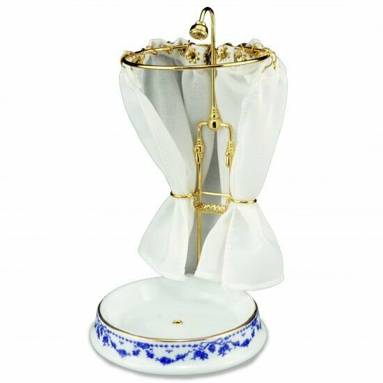 Reutter Porcelain - Dollhouse Miniature Blue Bow Shower with Curtain