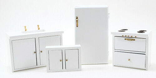 Dollhouse Miniature White Kitchen Set of 4