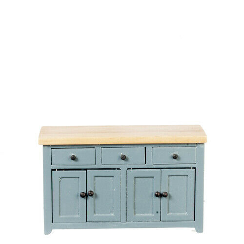 Dollhouse Miniature Kitchen Counter in Blue and Oak
