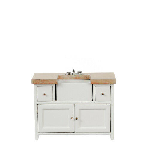 Dollhouse Miniature Small Kitchen Sink in White and Oak