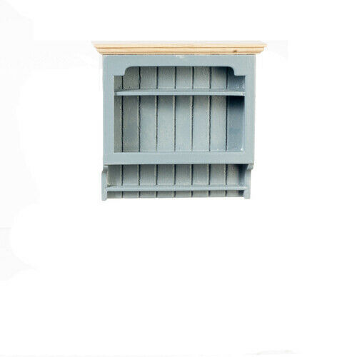 Dollhouse Miniature Kitchen Shelf in Blue and Oak