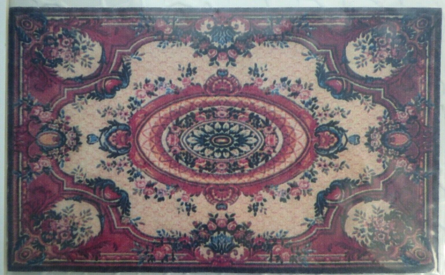 Dollhouse Miniature Floral Aubusson Printed Printed Rug