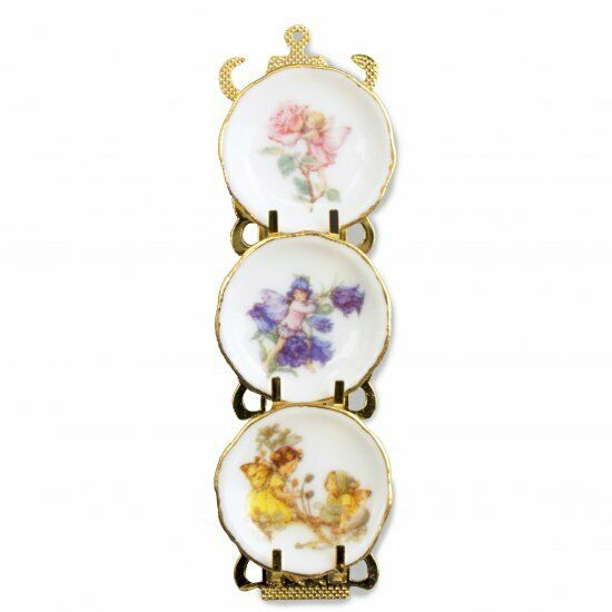 Reutter Porcelain - Dollhouse Miniature Metal Rack with Flower Fairy Plates