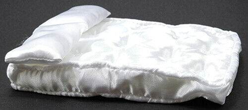 Dollhouse Miniature Double Mattress with Pillows, White Fabric